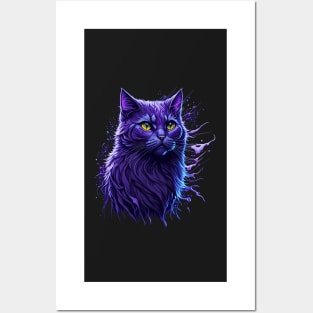 Purple Cat Splash Art Posters and Art